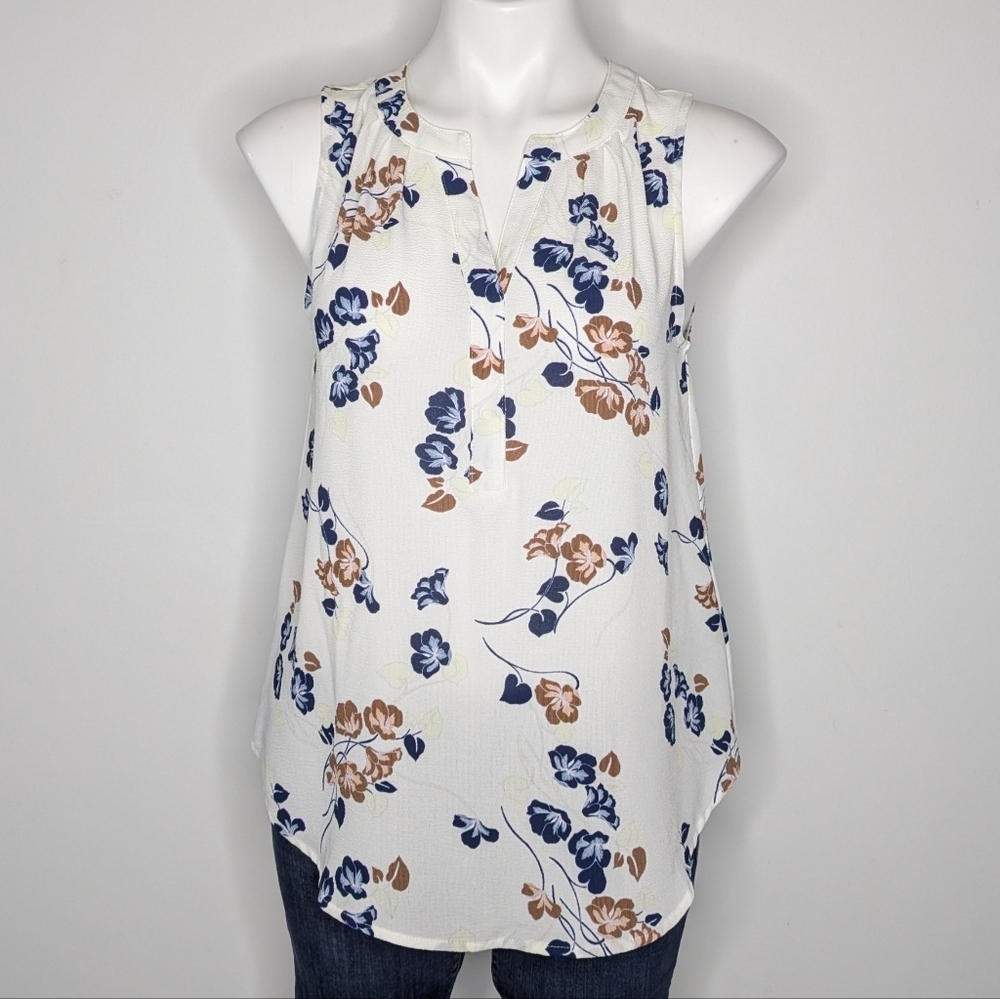 41 Hawthorn White Brown Blue Tank Blouse S